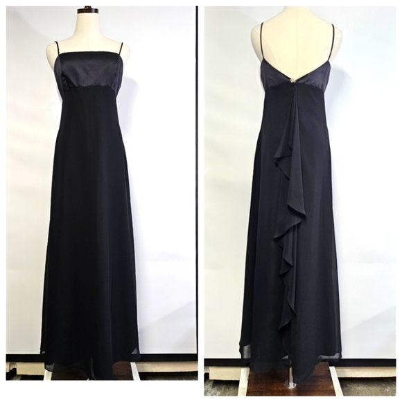Alfred Angelo Sz 8 Black Satin Formal Evening Party Cocktail Elegant Maxi Dress - Picture 1 of 13